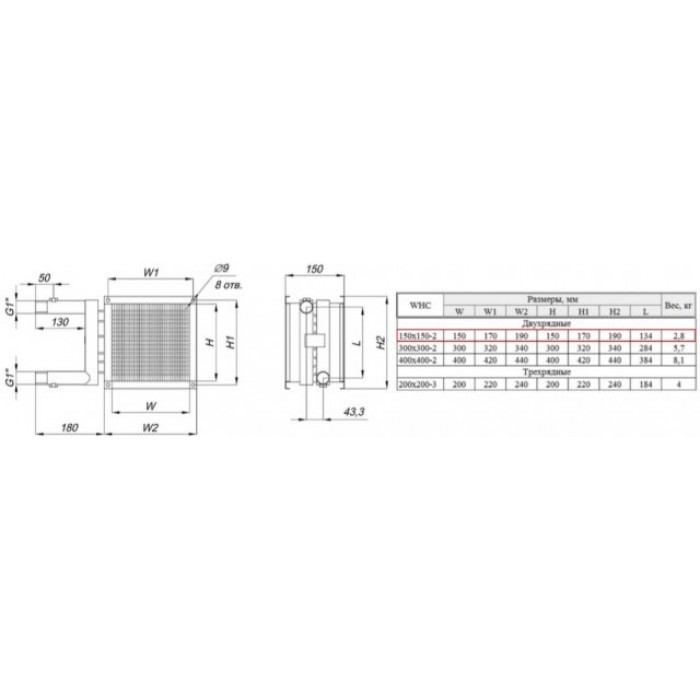 WHC 150x150-2 водяной нагреватель для квадратных и круглых каналов